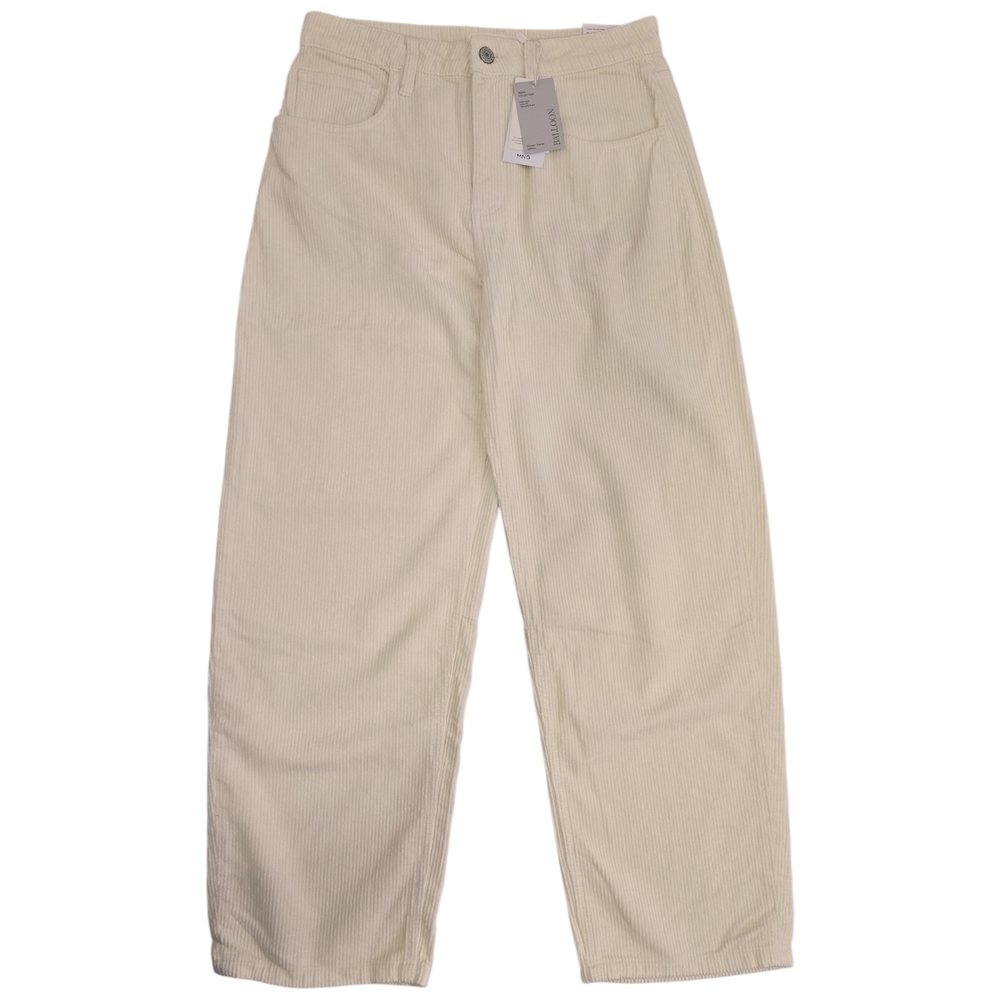 Mango Balloon Corduroy Pants Womens 6 Cream High Rise Barrel Leg 100% Cotton NWT